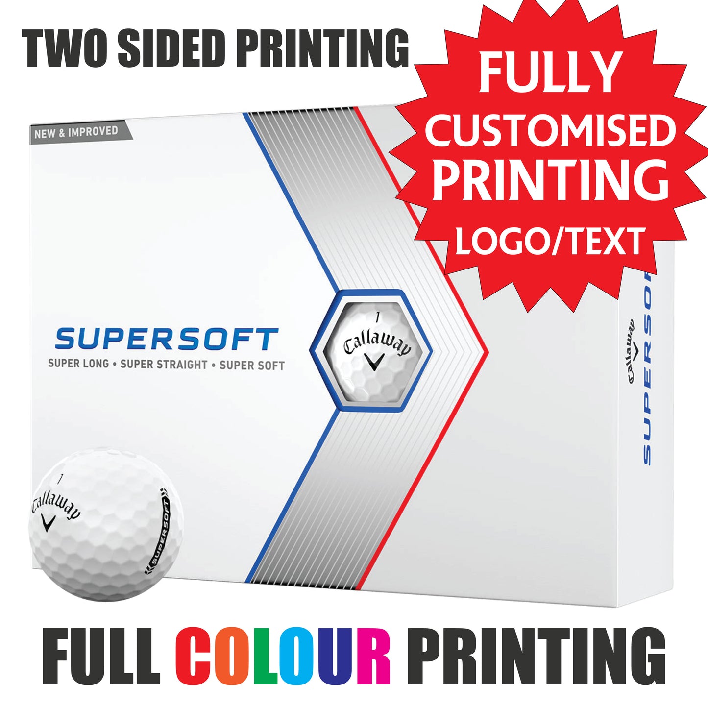 Personalised Golf Balls CUSTOM IMAGE/LOGO Titleist Pro V1 Callaway Srixon Taylor