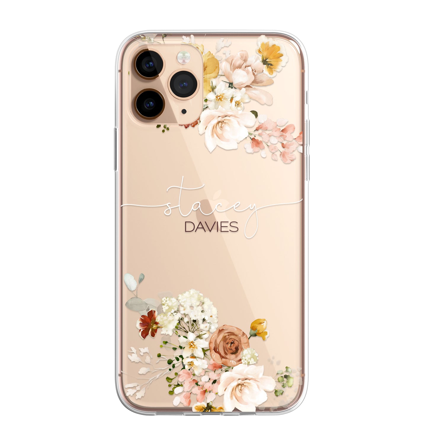 Personalised Floral CLEAR Phone Cover Case Custom For iPhone 13 Pro Max Mini +