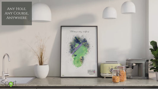 Personalised Golf Print – Custom Aerial Golf Course Map ANY HOLE Worldwide with hole details and your own Bespoke Text – Hole in One Gift for Men Women, Golf Art, Father's Day, Birthday or Retirement