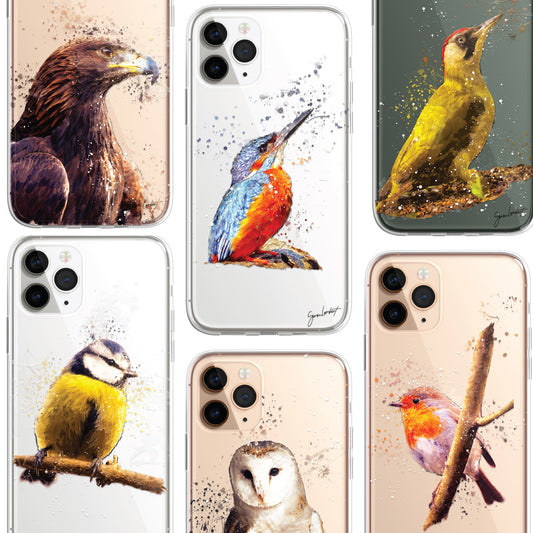 British Birds Phone Case Splatter Art CLEAR Cover Case for iPhone 14 13 12 Pro +