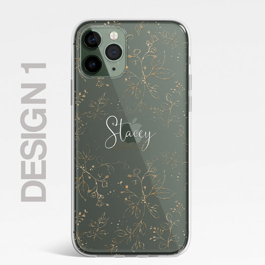 Personalised Floral Botanic Custom CLEAR Cover Case Flower for iPhone 14 12 11
