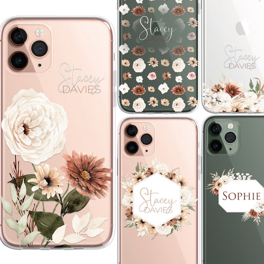 Personalised Floral Autumn Custom CLEAR Cover Case Flower for Samsung S21 S22