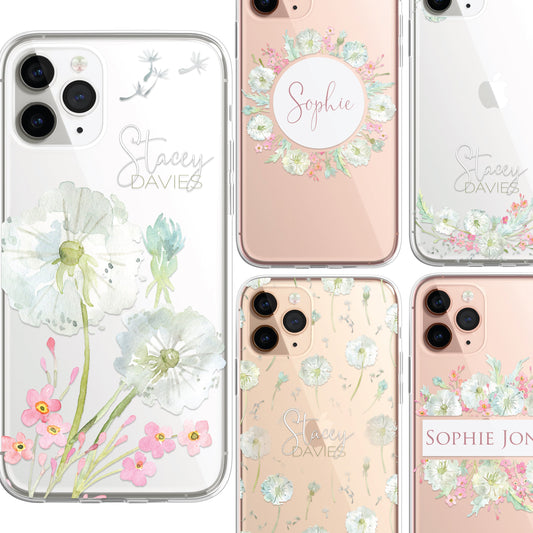 Personalised Floral Dandelions Custom CLEAR Cover Case Flower for Samsung S21 S2