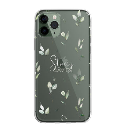 Personalised Floral Botanic Custom CLEAR Cover Case Flower for iPhone 14 12 11